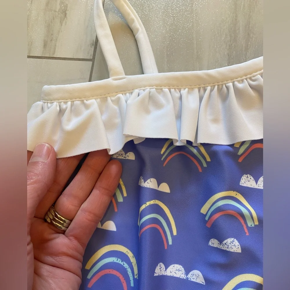 NWT Funtasia Too Indigo One-Piece Rainbow Ruffled Tank Swimsuit girls 5